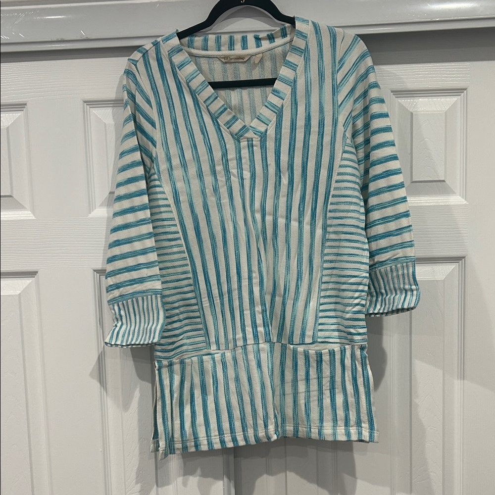 Soft Surroundings Aqua and White Striped Knit